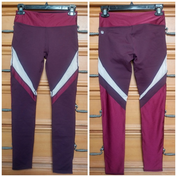 Fabletics Brogan Mesh Leggings Maroon Colorblock - Picture 2 of 5